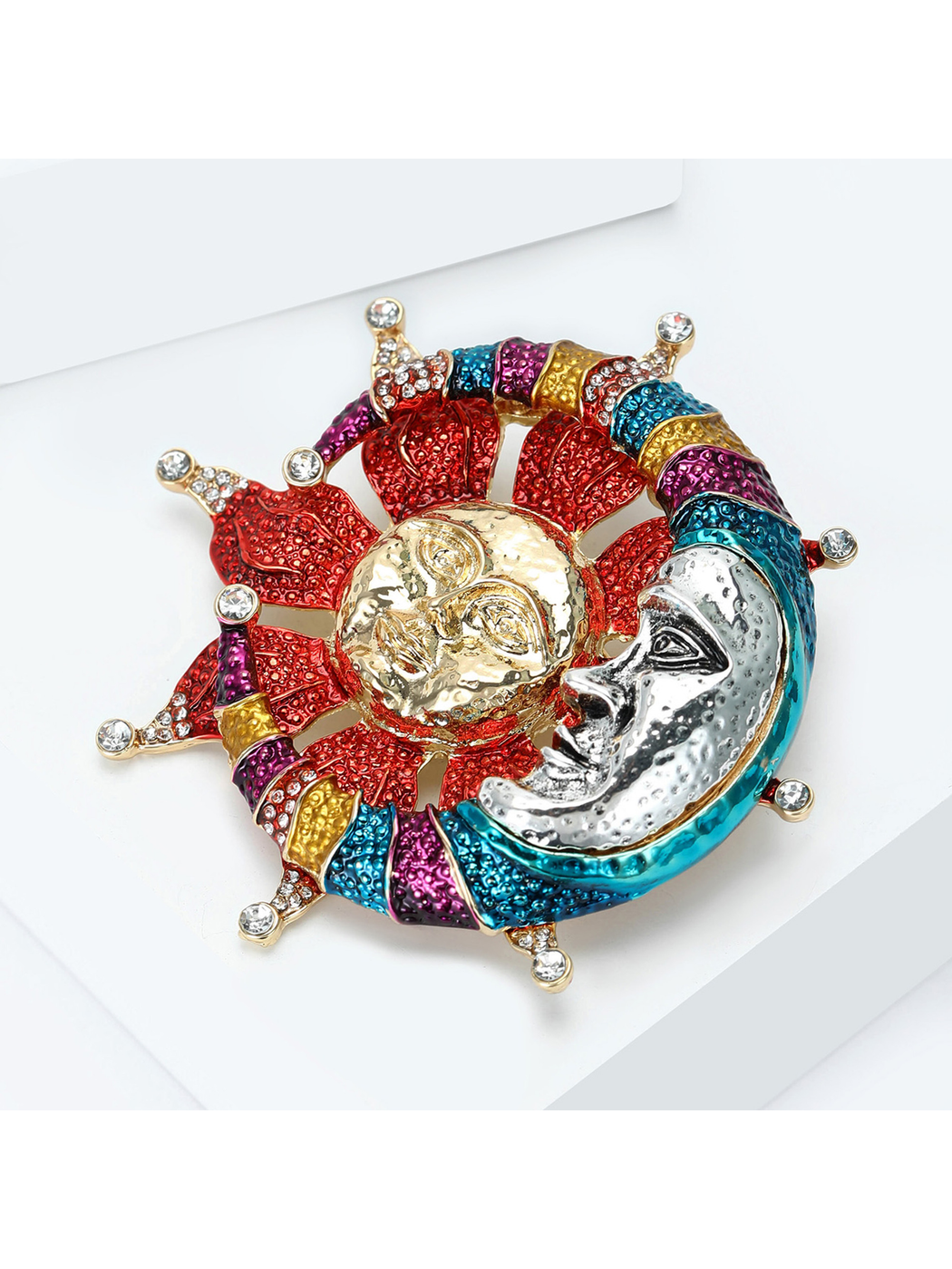Brovia - Irregular Textured Star Moon Pin Brooch