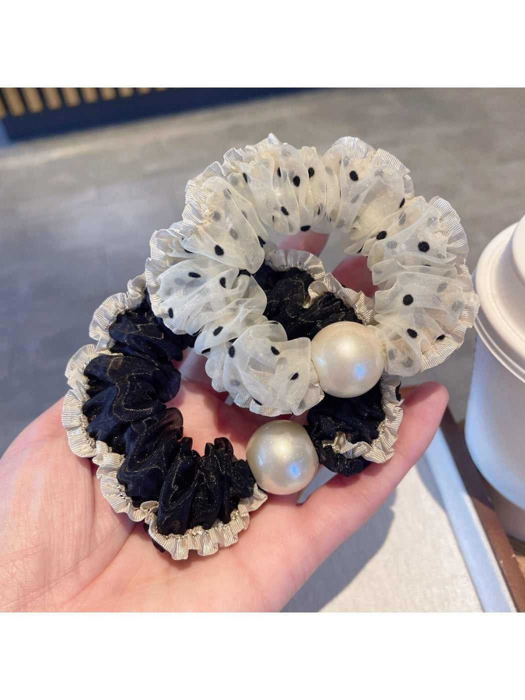 Gifty - Ruffled Mini Polka Dot Scrunchie