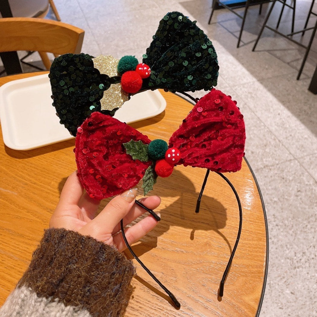 Gifty - Christmas Sequin Pom Pom Bow Headband