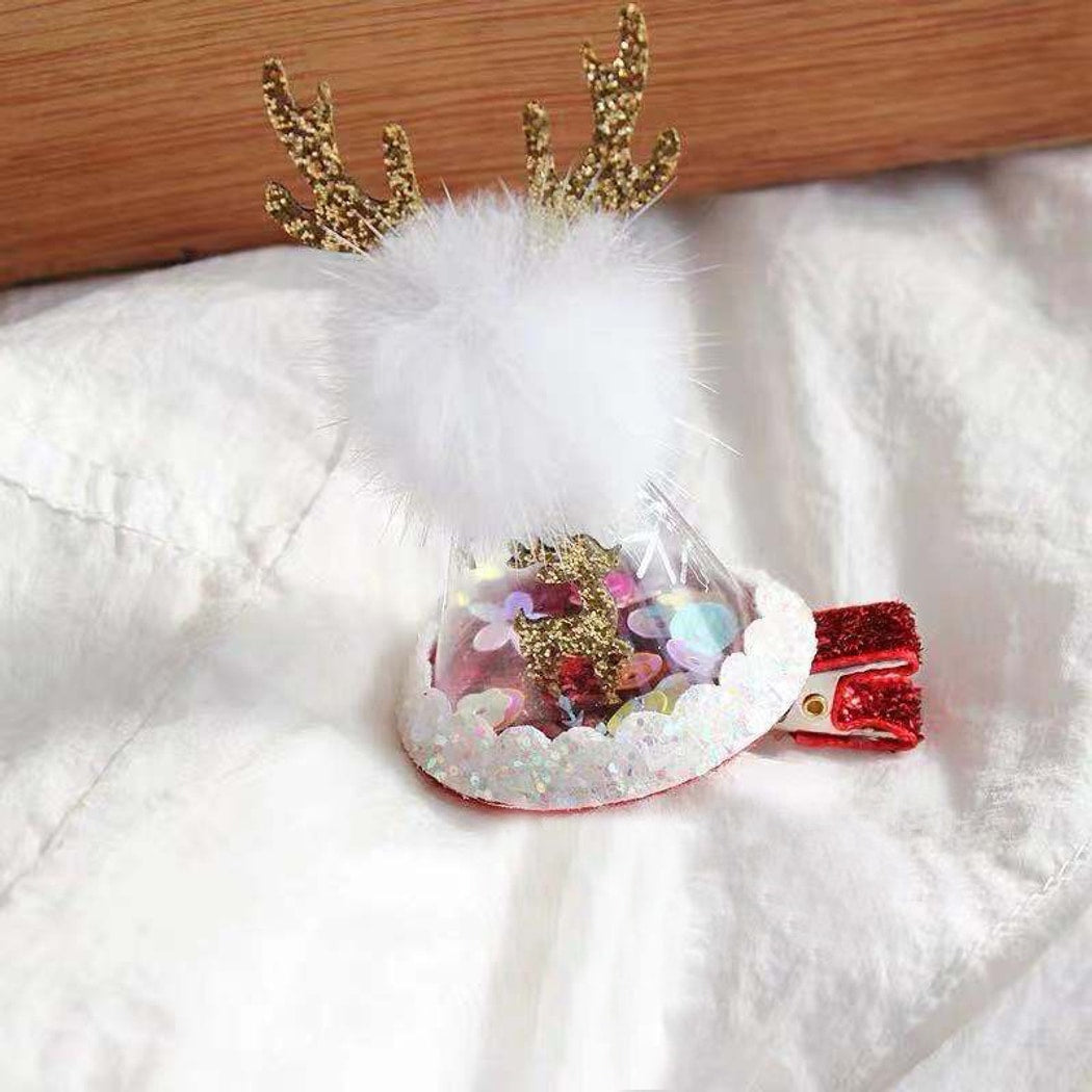 Beau - Christmas Deer Antler Glitter Bow Hair Clip