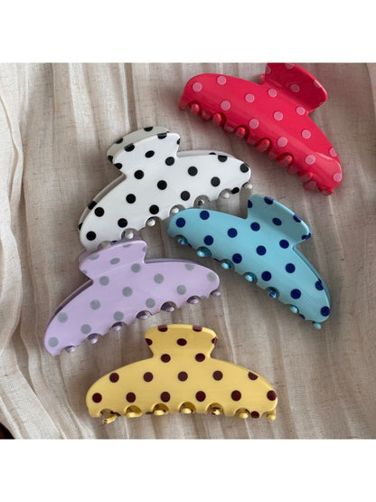 Beau - Polka Dot Fan Shape Resin Claw Clip