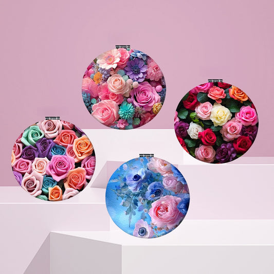 Mirroray - Round Floral Print Foldable Compact Mirror