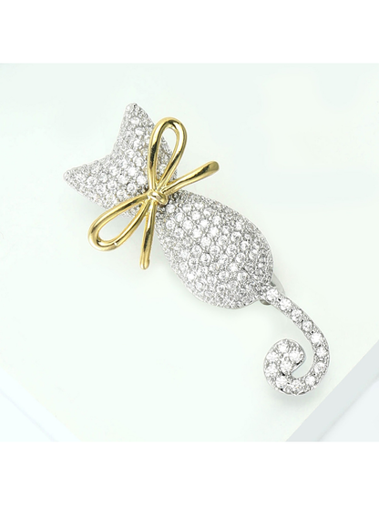 Brovia - Alloy Cat Bow Accent Fashion Brooch Pin