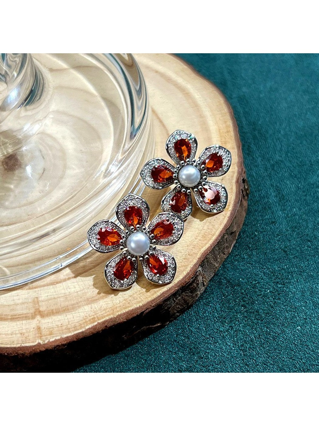Earedge - Sweet Floral Accent Synthetic Zircon Stud Earrings