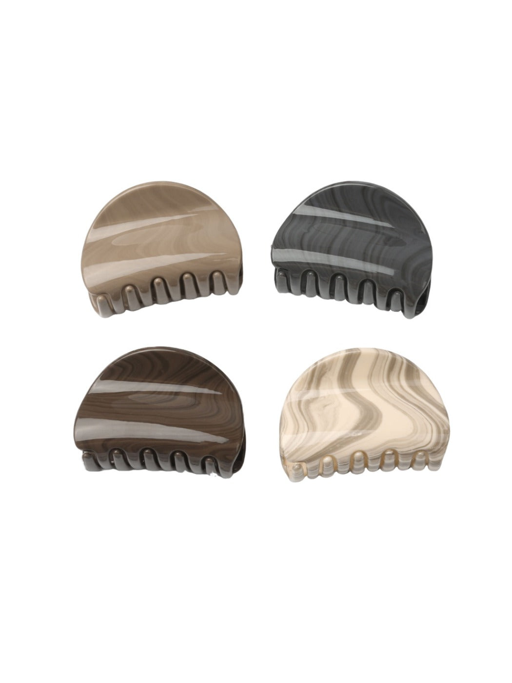 Beau half circle hair clip clipped into brown hair from side view