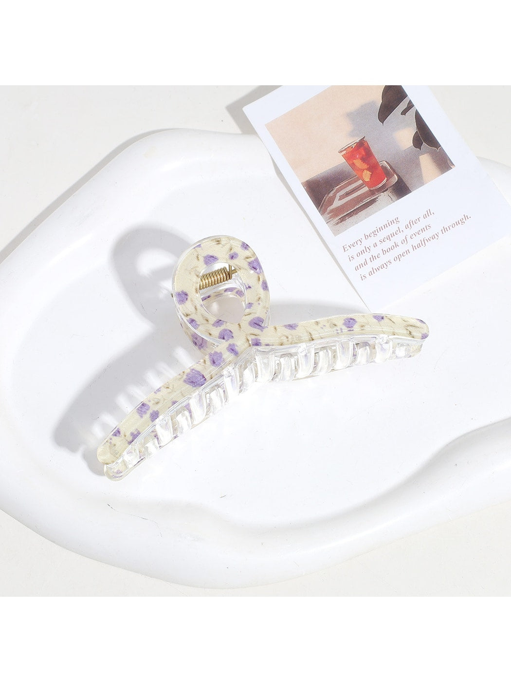 Beau - Floral Print Y-Shaped Plastic Alloy Claw Clip