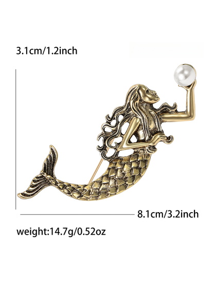 Brovia - Vintage Mermaid Figure Alloy Brooch Pin