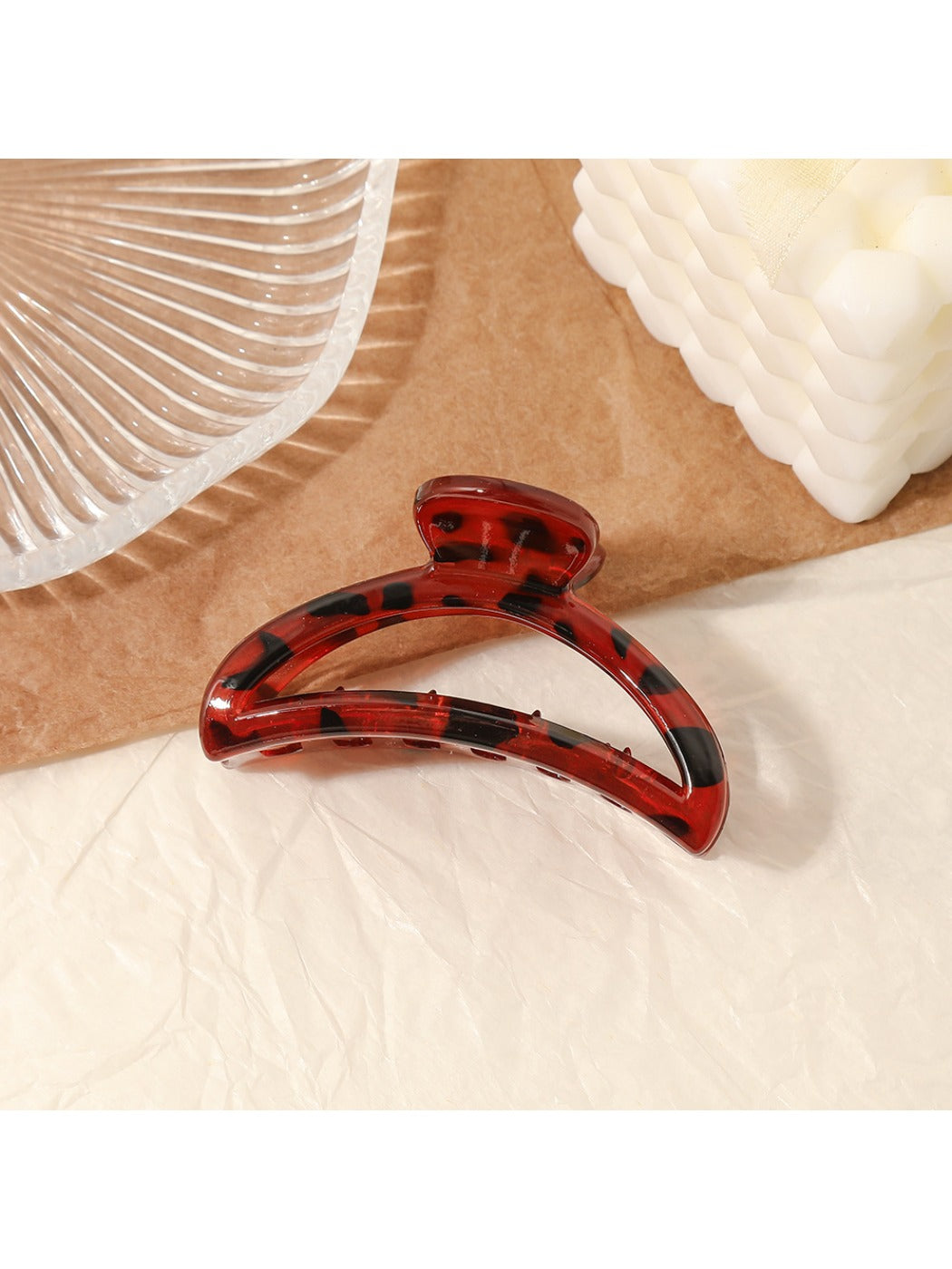 Beau - Leopard Print Openwork Half Circle Claw Clip