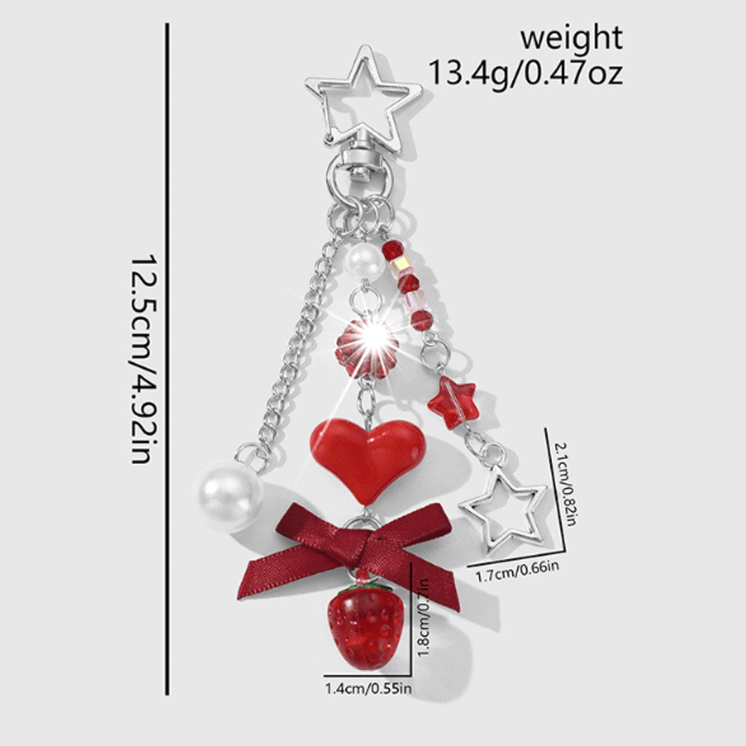 Keypus - Red Bow and Strawberry Pendant Keychain