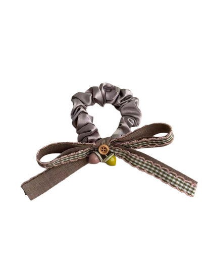 Gifty - Retro Gingham Ribbon Bow Polyester Scrunchie