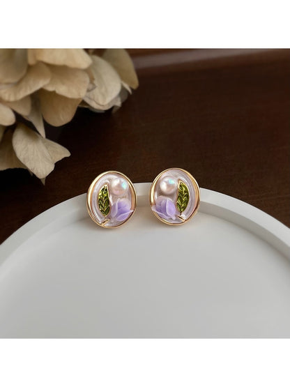Earedge - Oil Painting Style Purple Tulip Earrings