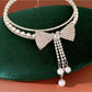 Nozari - Layered Bow Tassel Rhinestone Necklace