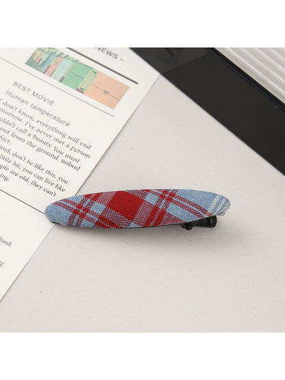 Beau - Plaid Fabric Oval Side Bangs Hair Clip