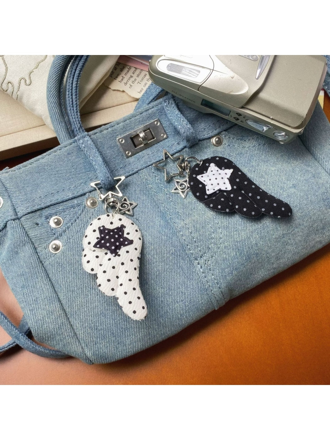Keypus - Polka Dot Angel Wing Star Keychain Charm