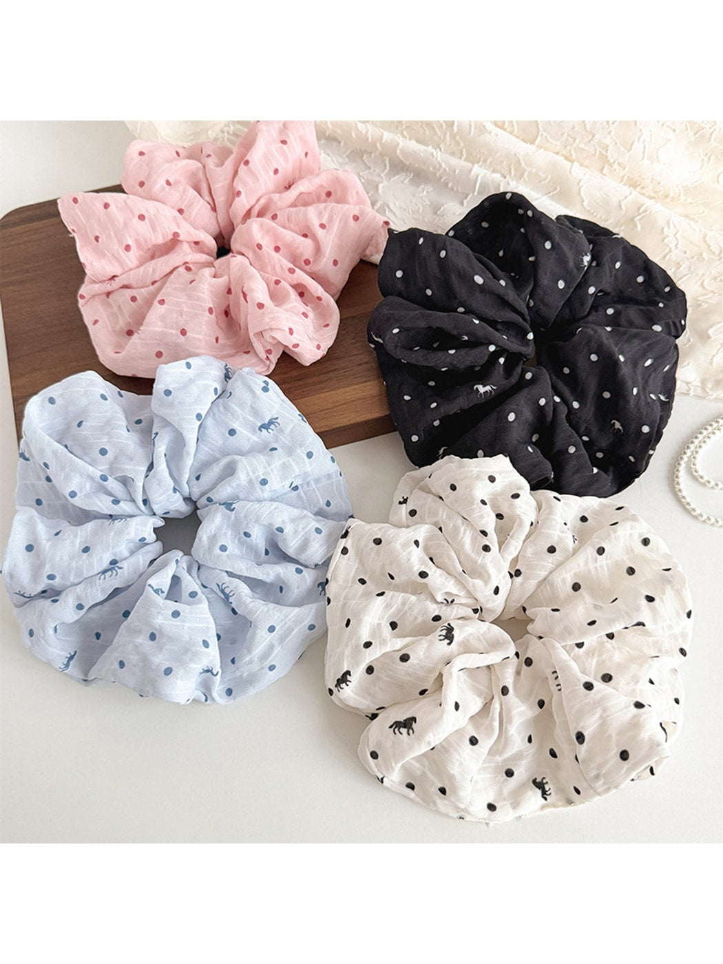 Gifty - Polka Dot Ruched Polyester Scrunchie
