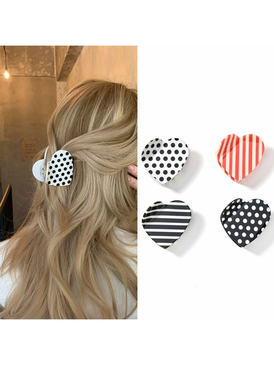 Beau - Polka Dot Heart Acetate Fiber Claw Clip