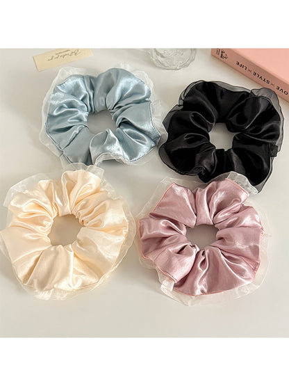 Gifty - Polyester Satin Look Mesh Trim Scrunchie