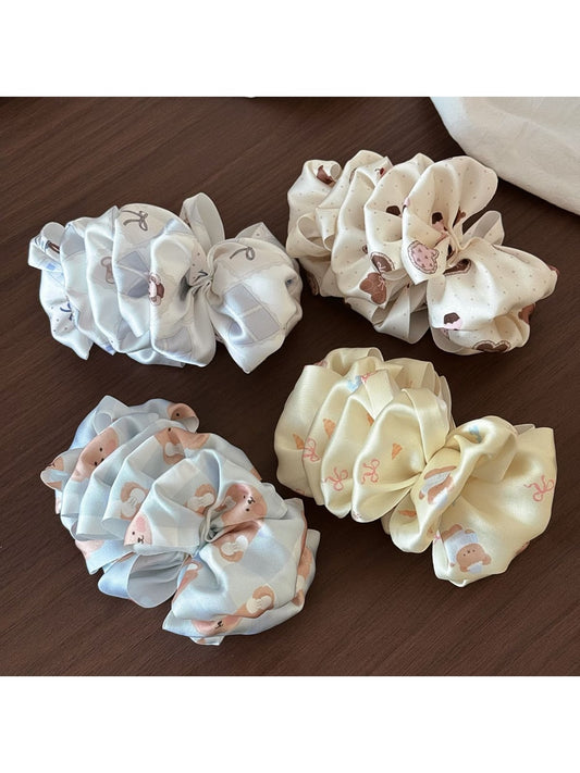 Beau - Bear Print Layered Bow Banana Clip