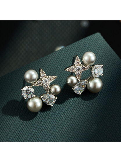 Earedge - Star Shape Rhinestones Stud Fashion Earrings