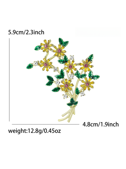 Brovia - Enamel Flower Accent Alloy Brooch Pin