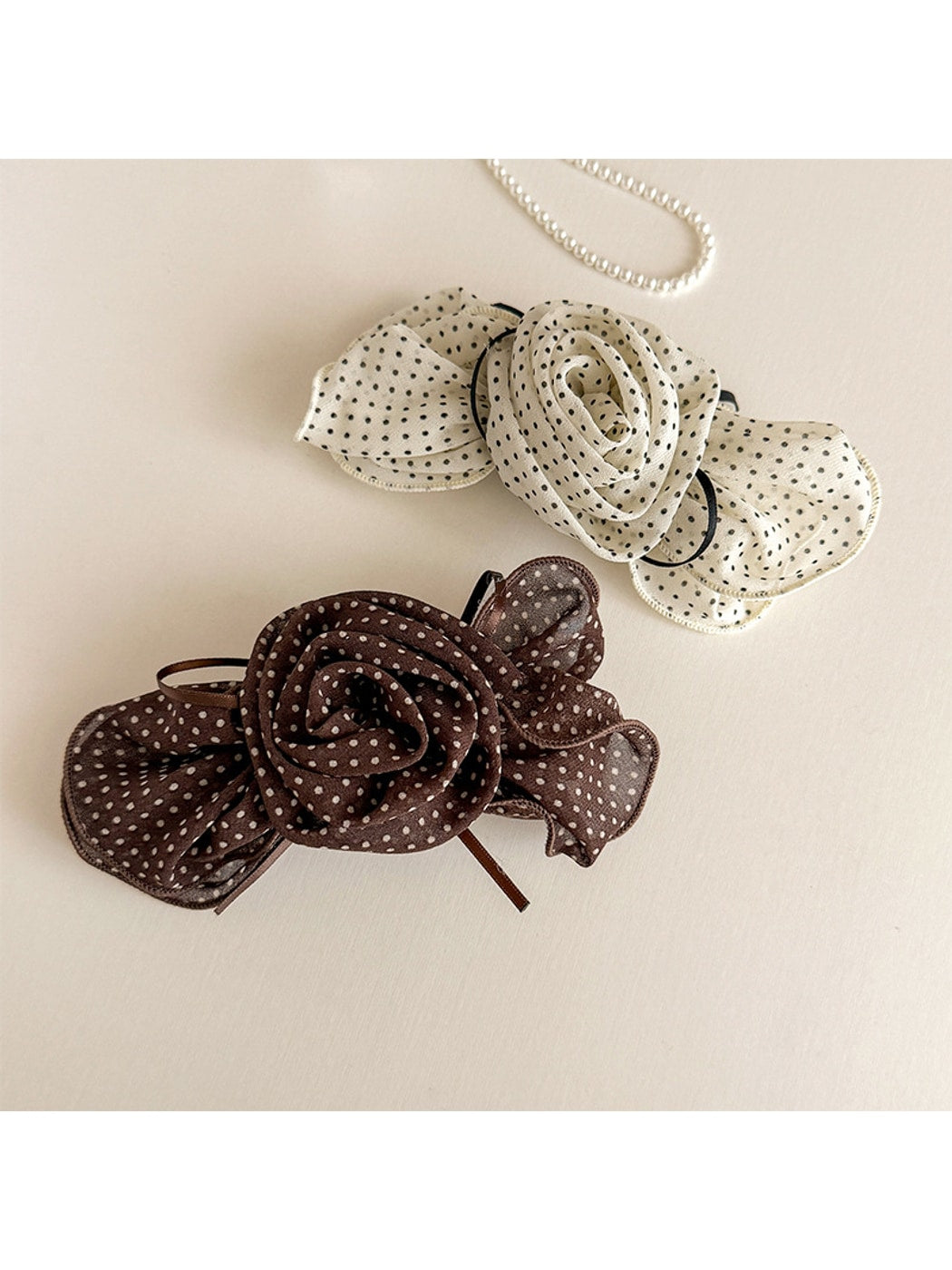 Beau - Polka Dot Rose Mesh Spring Hair Clip