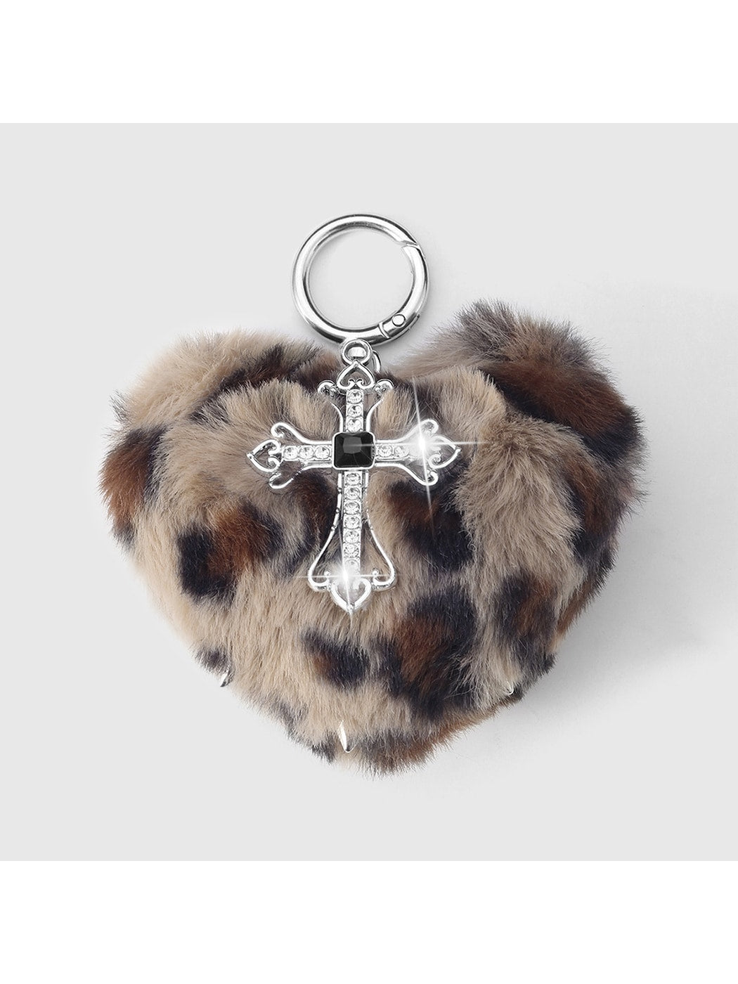 Keypus - Y2K Leopard Heart Cross Bag Charm Keychain