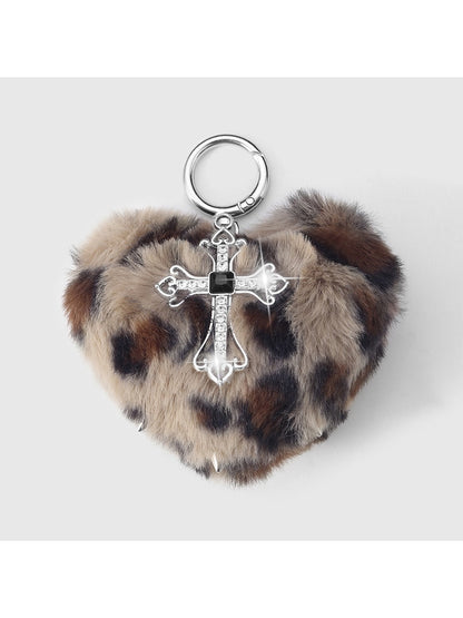 Keypus - Y2K Leopard Heart Cross Bag Charm Keychain