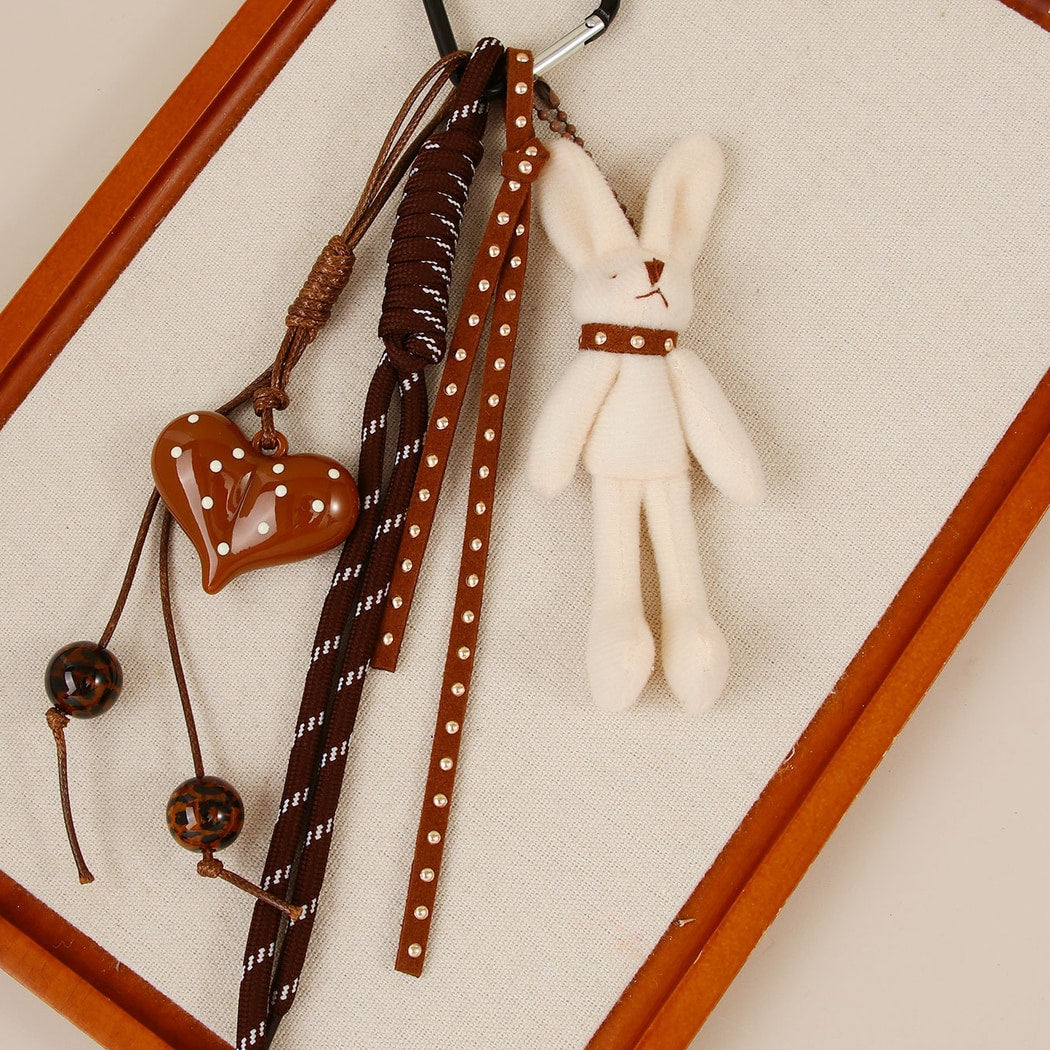 Keypus - Heart Pattern PU Strap Alloy Bag Charm Keychain