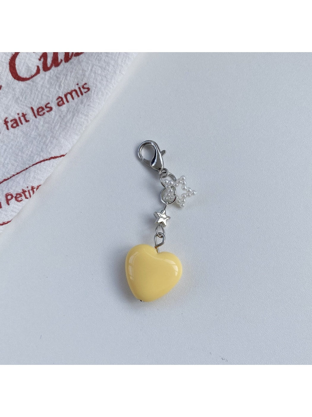 Keypus - Beaded Heart Bag Charm Alloy Plastic Keychain