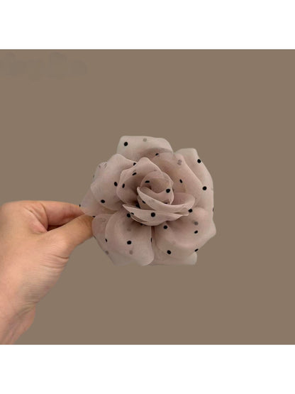 Beau - Polka Dot Flower Mesh Fabric Claw Clip
