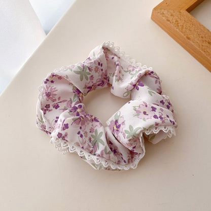 Gifty - Colorful Floral Pattern Lace Edge Scrunchie