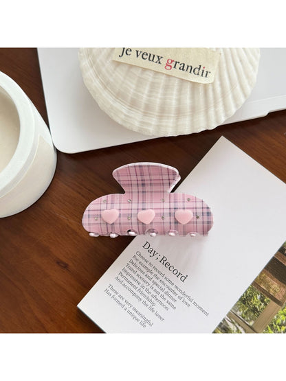 Beau - Heart Plaid Acetate Claw Clip