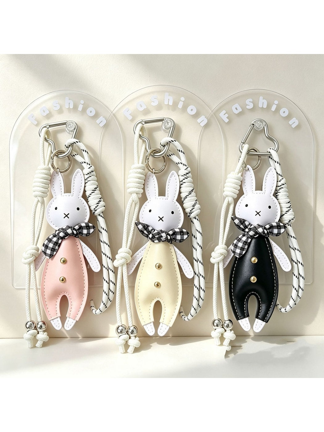 Keypus - Bow Rabbit Faux Leather Alloy Bag Charm Keychain