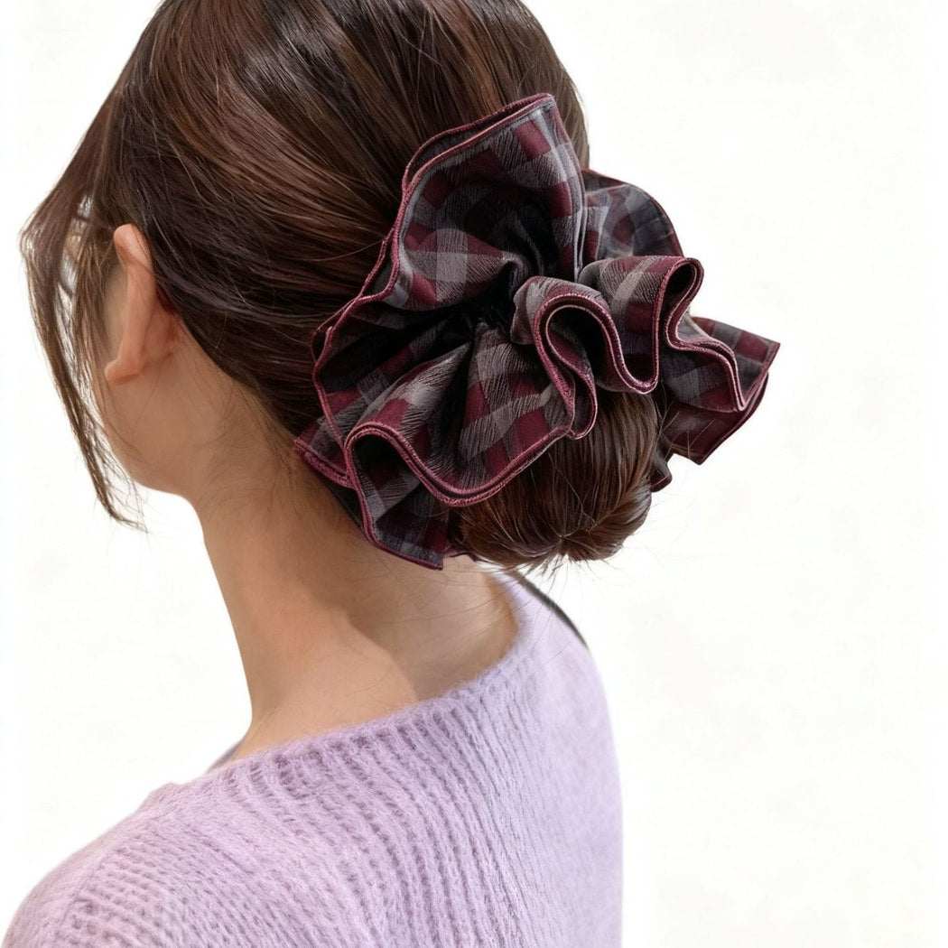 Gifty - Purple Checked Pattern Ruffle Scrunchie