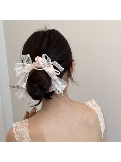 Gifty - Polyester Lace Bow Round Design Hair Tie