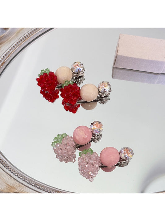 Beau - Strawberry Beaded Fruit Design Bang Hair Clip
