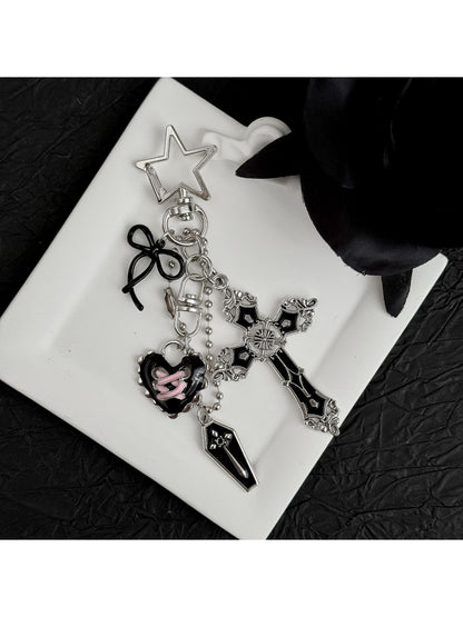 Keypus - Gothic Cross Heart Charm Alloy Bag Pendant Keychain