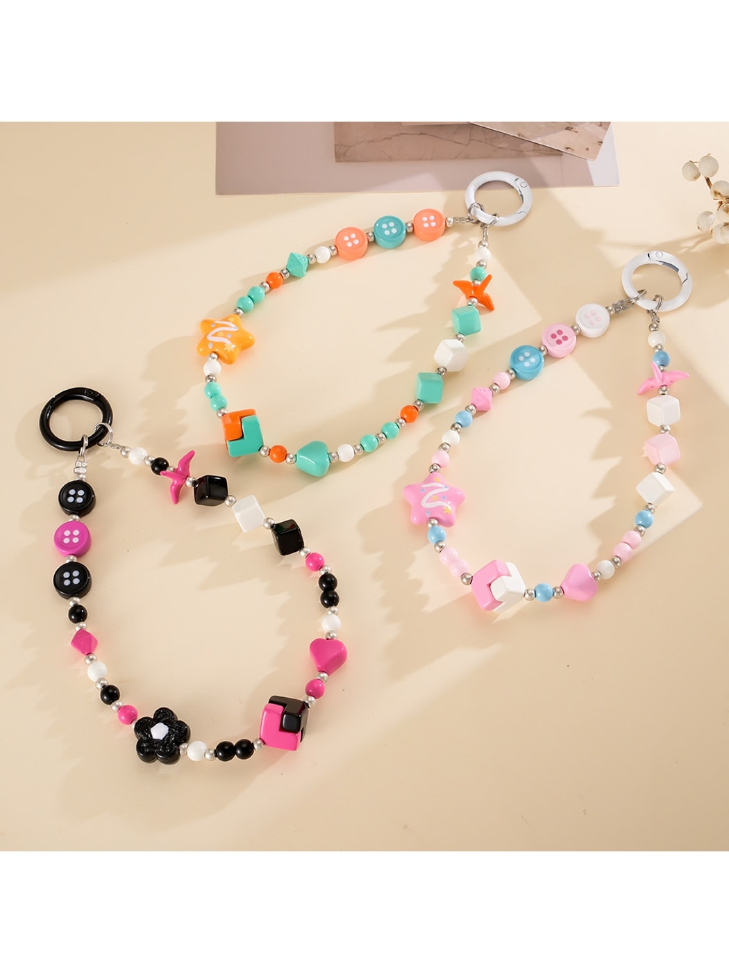 Keypus - Color Block Square Bead Beaded Phone Charm