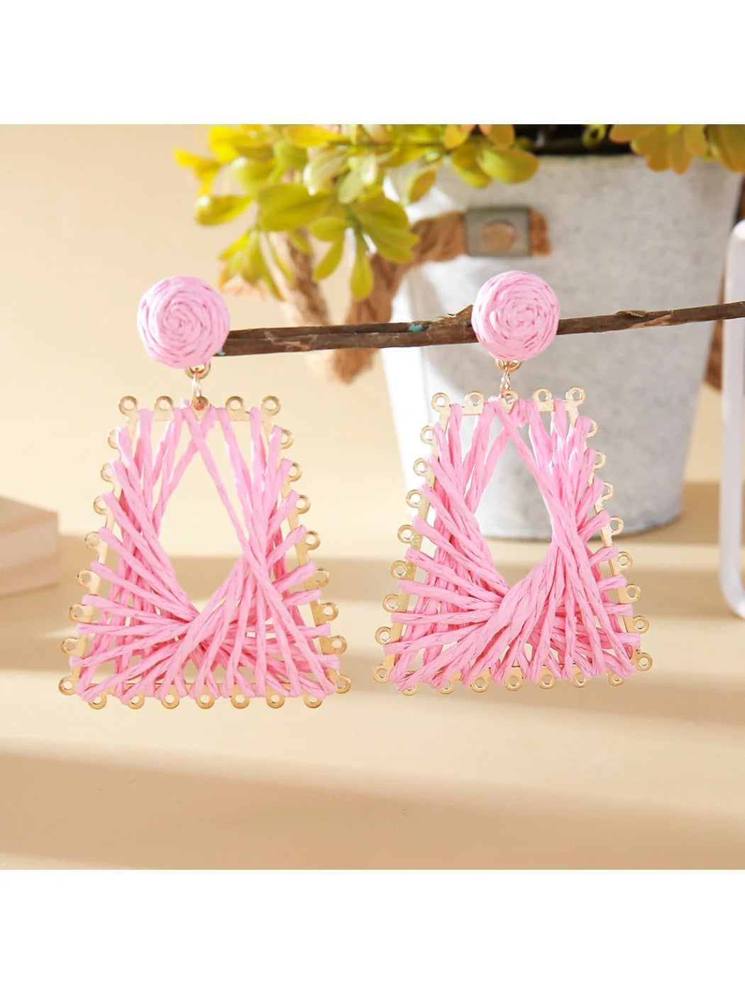 Earedge - Raffia Woven Trapezoid Earrings