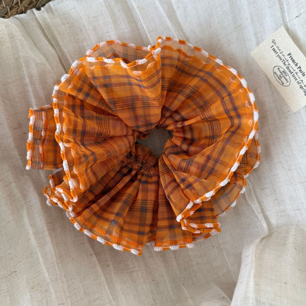 Gifty - Pleated Check Polyester Fabric Scrunchie
