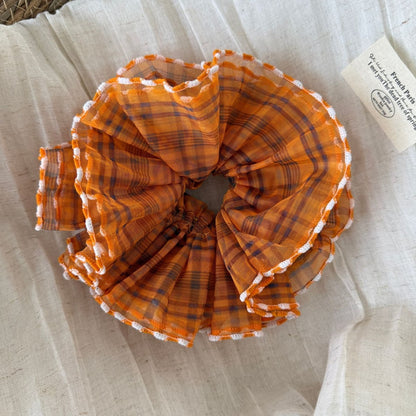 Gifty - Pleated Check Polyester Fabric Scrunchie