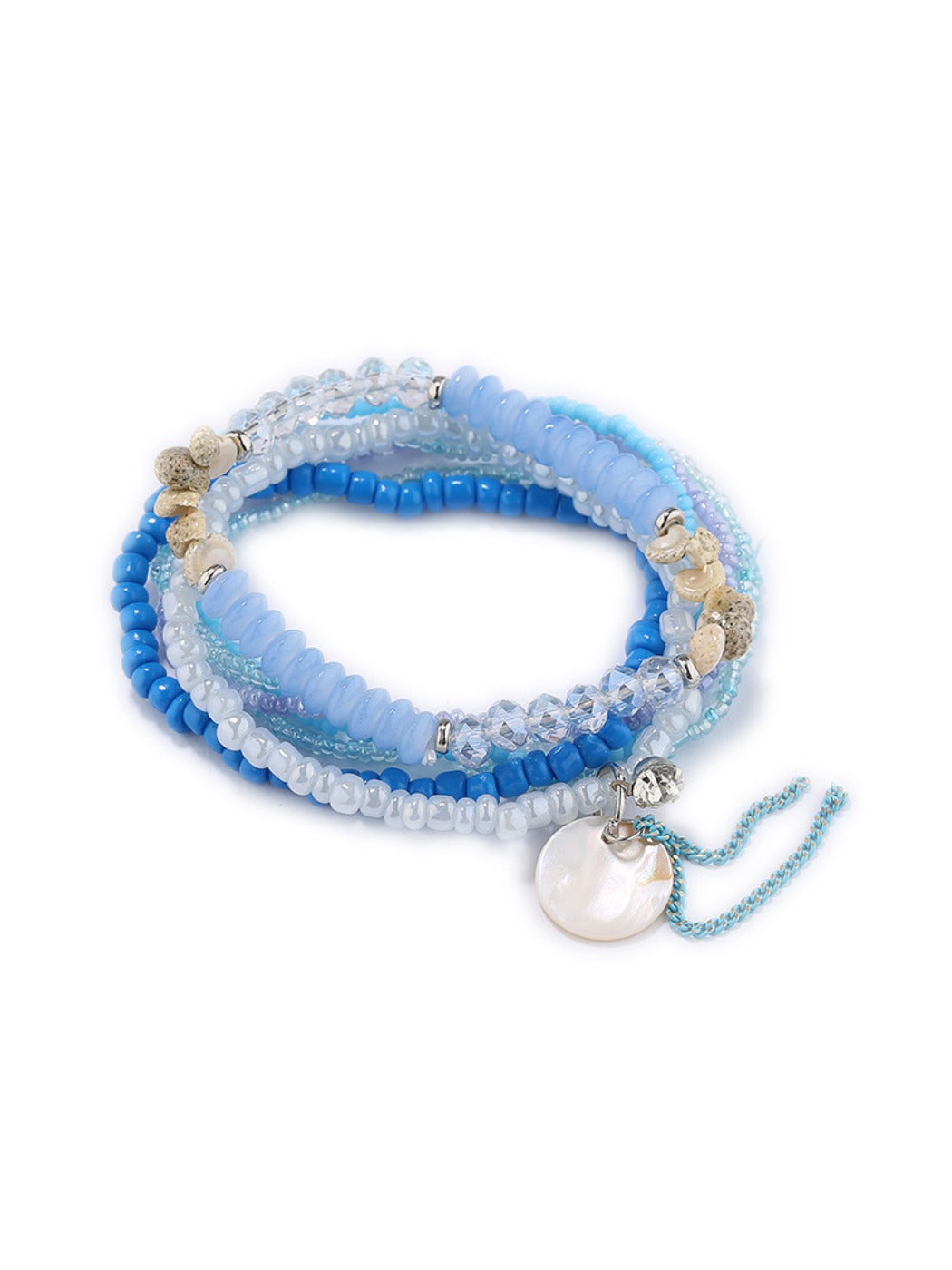 Model wearing Lovra colorful beaded bracelet paired with casual outfit