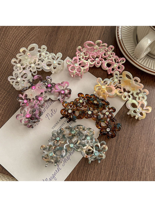 Beau - Openwork Flower Acetate Hair Claw Clip