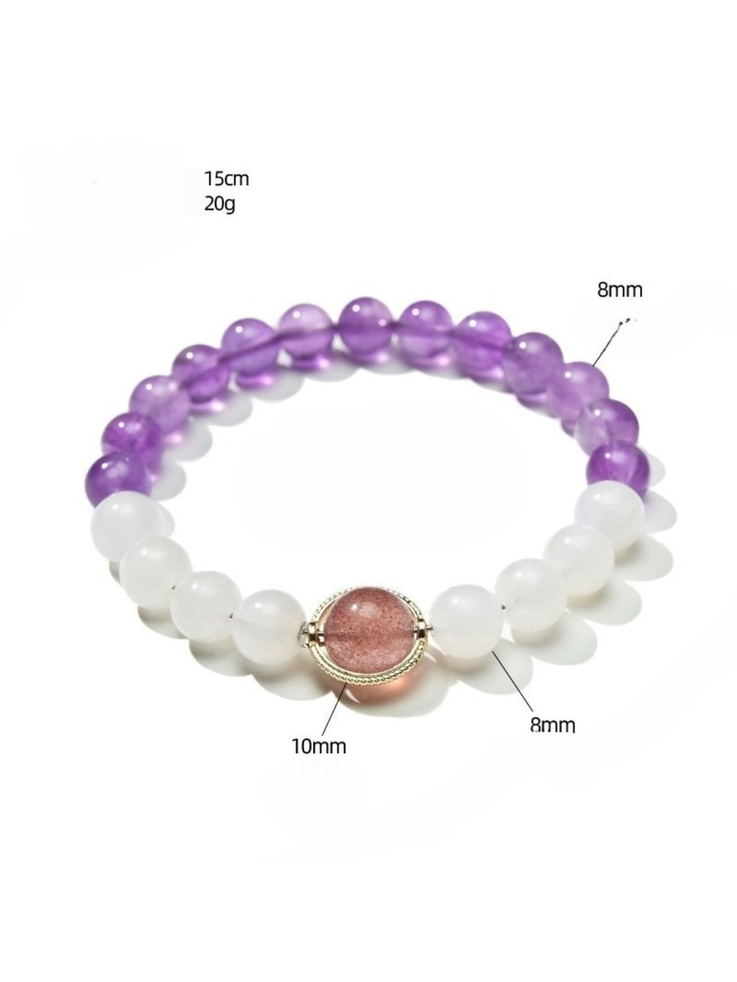 Side view of Lovra crystal beaded bracelet showing bead texture and color