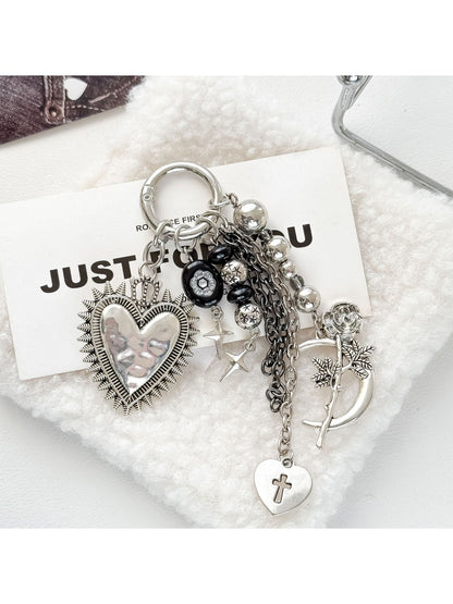 Keypus - Heart and Cross Alloy Bag Charm Keychain