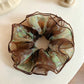 Gifty - Elegant Brown Print Ruffle Scrunchie