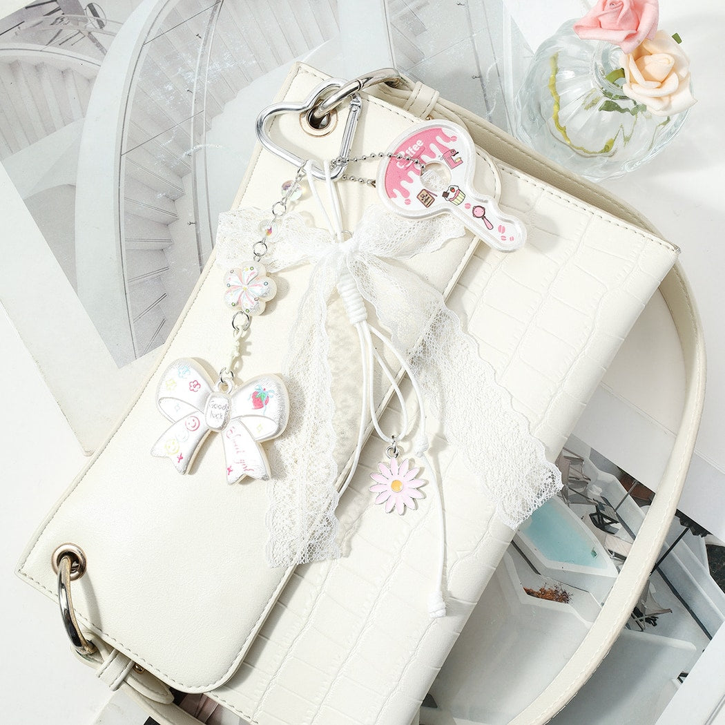 Keypus - Y2K Cross and Lace Bow Beaded Keychain