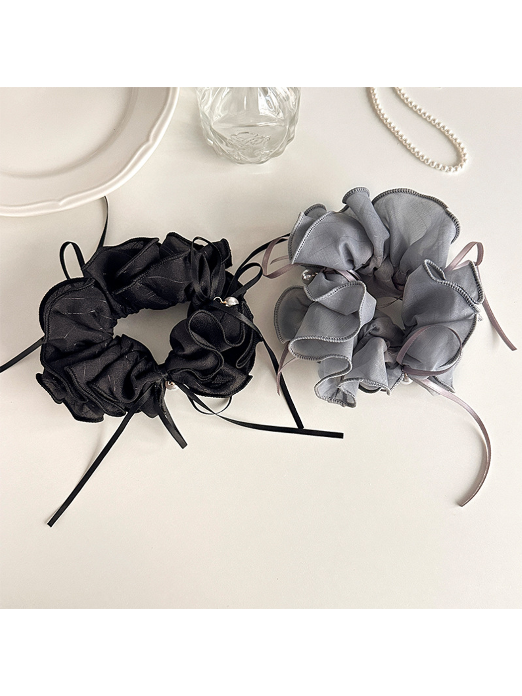 Gifty - Sweet Ruffled Bow Ribbon Ponytail Scrunchie