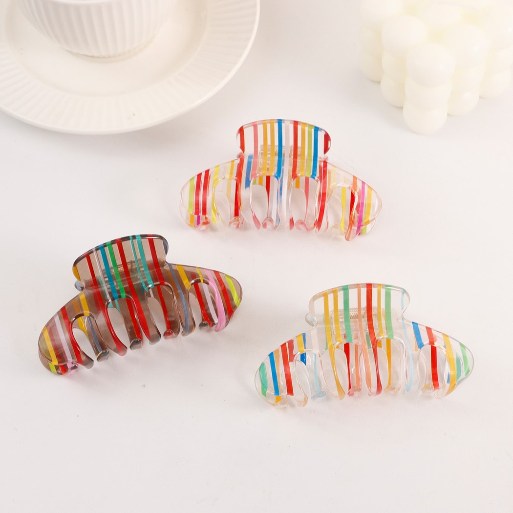 Beau - Rainbow Stripe Printed Claw Clip