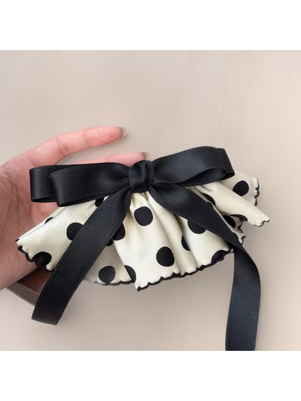Beau - Polka Dot Ribbon Bow Spring Hair Clip